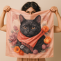прикольный шелковый платок с котом