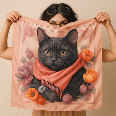 прикольный шелковый платок с котом