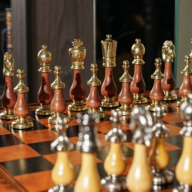 wow video Chess table "Prestigio" with wooden board and metal pieces from ITALFAMA