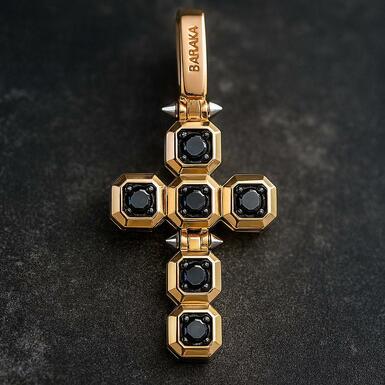Золотий хрестик з чорними діамантами "Obscura" від Baraka