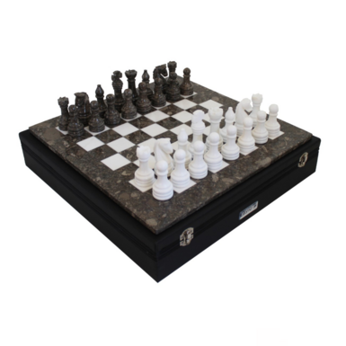 Chess pieces made of metal and wood photo