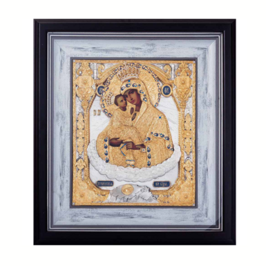 Почаевская медная икона Божией Матери с эмалями, серебром и позолотой фото