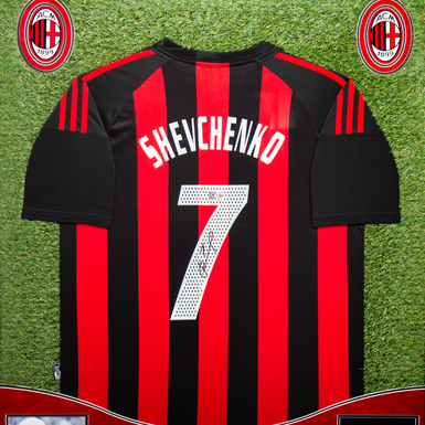 Сертифікований автограф українського футболіста Андрія Шевченка на футболці ФК "Milan" з колажем фото (90,5х111 см) фото