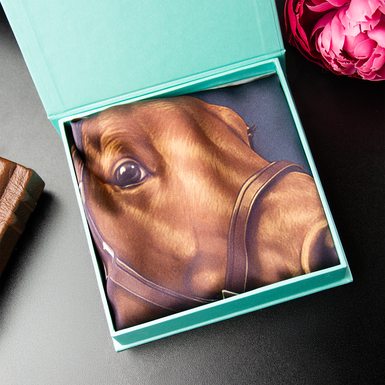 Платок из шелка «Конь и символы удачи» в подарочной упаковке фото 1