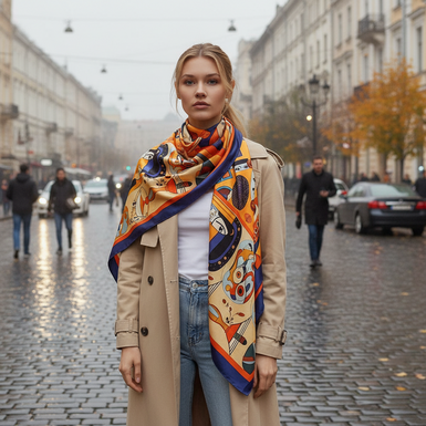 яркий модный платок этого сезона фото на модели