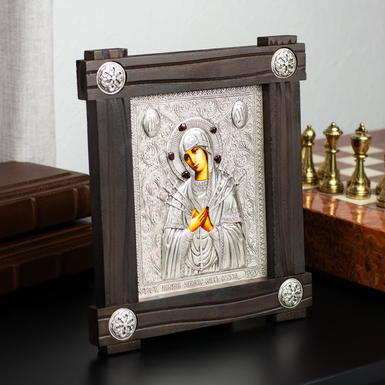  "Богоматерь Семистрельная" с посеребрением в деревянной раме фото