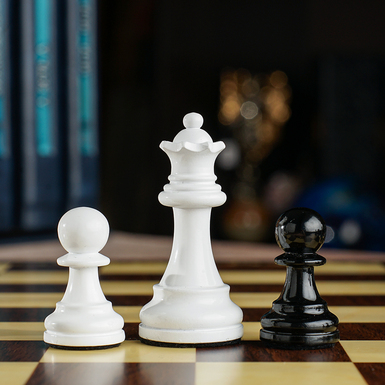 Chess with a wooden board photo