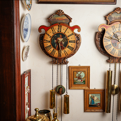 Настінний маятниковий годинник в стилі "Bauernmalerei", Німеччина-Австрія, 1930-1960 фото