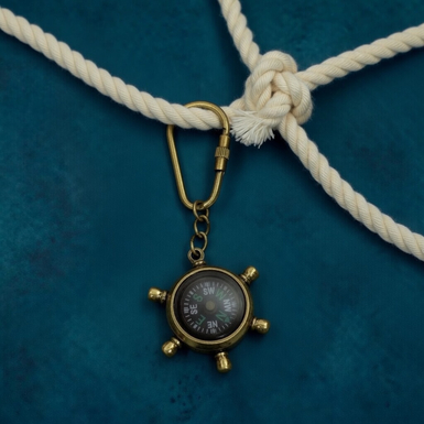 Brass nautical wheel and compass key ring from Ross London
