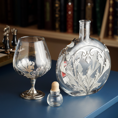 графин та келих з металевою прикрасою фото 1