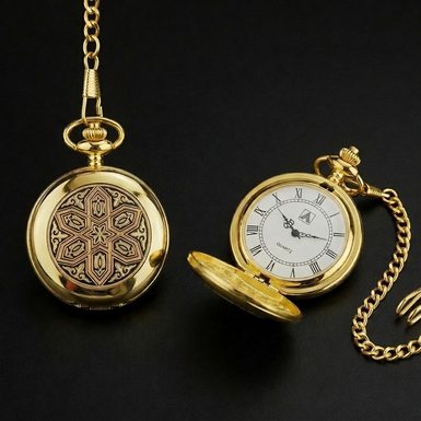 Карманные часы "Treasure" из дамасской стали и позолоты от бренда Anframa