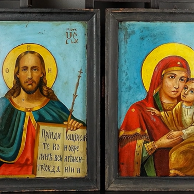 Пара икон Иисуса Христа и Божьей Матери первой четверти 20 века, Винницкая область (без реставрации)