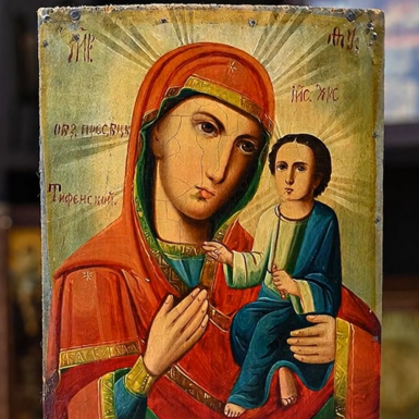 Старинная икона Тихвинской Божией Матери конца 19-начала 20 века, центральная Украина (без реставрации)