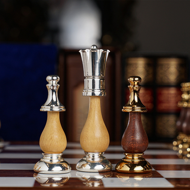 Chess with a wooden board photo