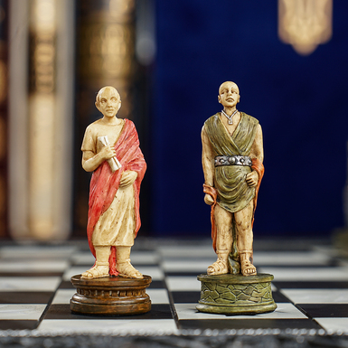Chess with a wooden board photo