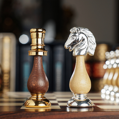Chess with a wooden board photo