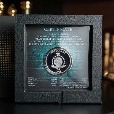 wow video Срібна монета з перлиною "Scarab", 1 долар, 2026