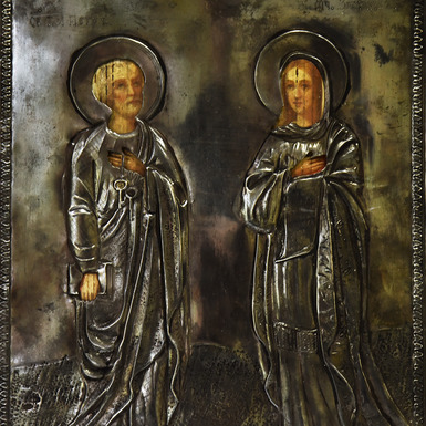 Раритетная икона в серебре "Святой Петр и Зинаида", первая половина 19 века купить в Украине 