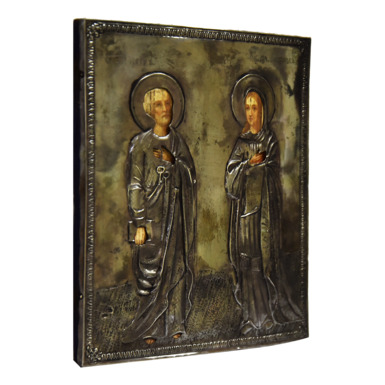 Раритетная икона в серебре "Святой Петр и Зинаида", первая половина 19 века купить 