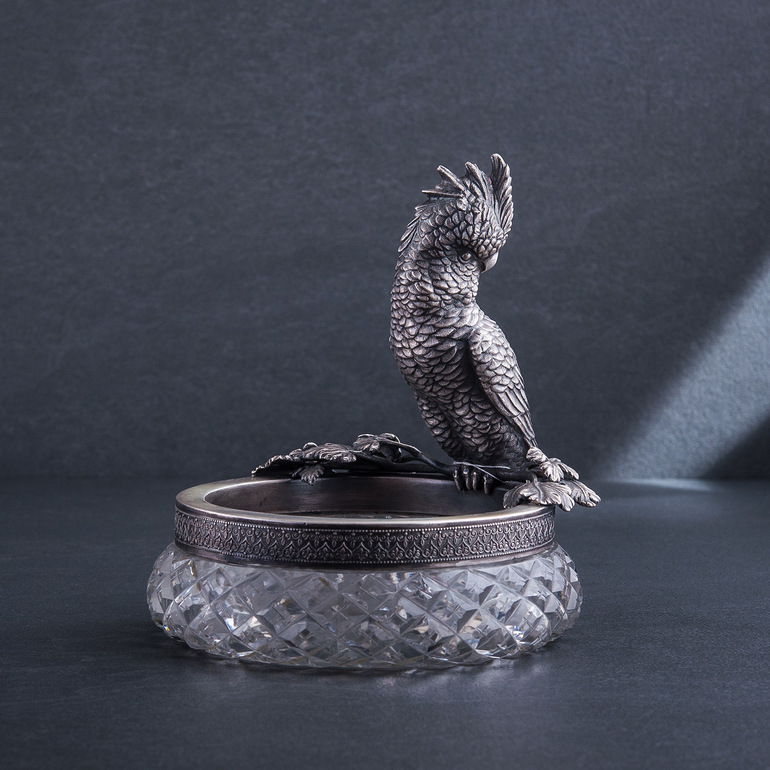 Серебряная конфетница ручной работы "Попугай" - приобрести в интернет магазине подарков