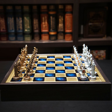 Buy a set of Greek Greek Blue Mythology chess set from Manopoulos 