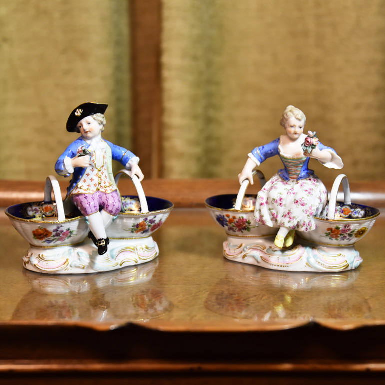  Фарфоровые статуэтки «Пара с корзинками», Мейсен XIX век (Meissen) 