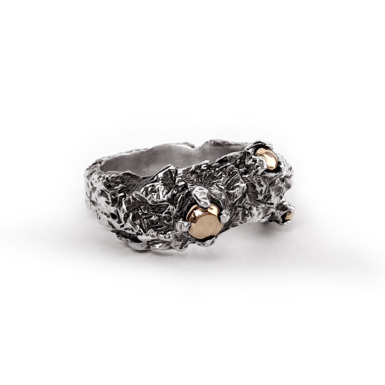 серебряное кольцо с золотыми вставками
